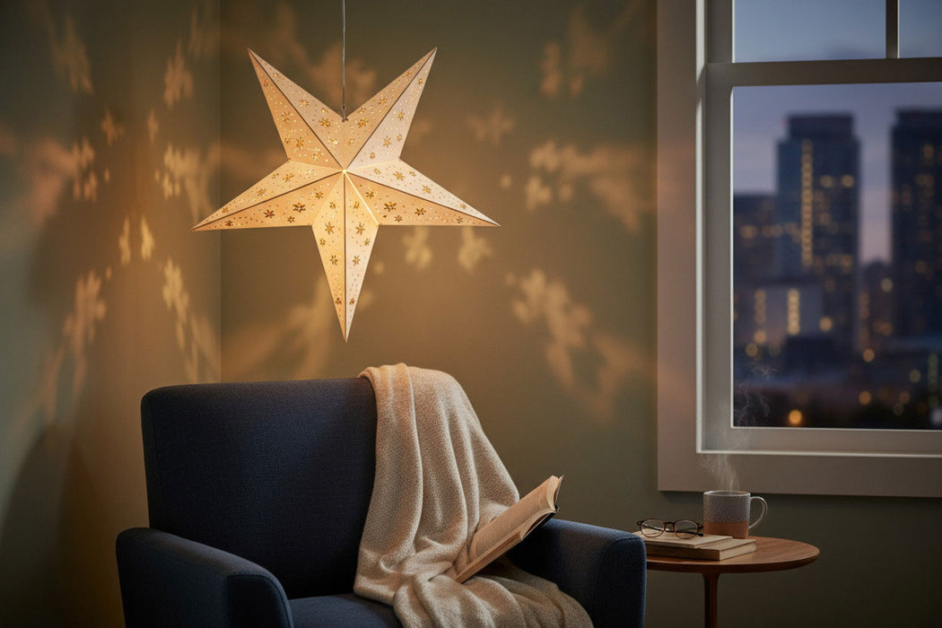 3D Holzstern Ø 40cm Braun 10 LED Beleuchtet Weihnachtsstern Faltstern