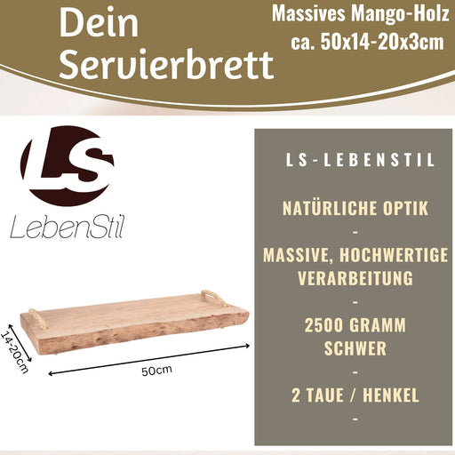KI-generiertes Bild,XL Mango Schneidebrett 50cm Echt-Holz Küchenbrett Vesperbrett Servierbrett