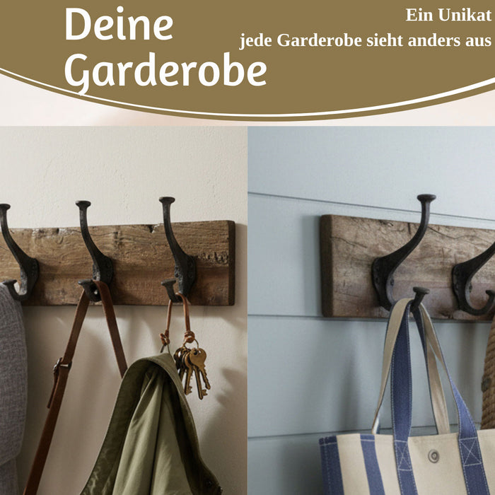 Vintage Teak Holz Wandgarderobe 38cm 3/6 Haken Jackenhalter Braun Garderobenleiste