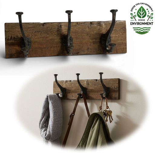 KI-generiertes Bild Vintage Teak Holz Wandgarderobe 38cm 3/6 Haken Jackenhalter Braun Garderobenleiste