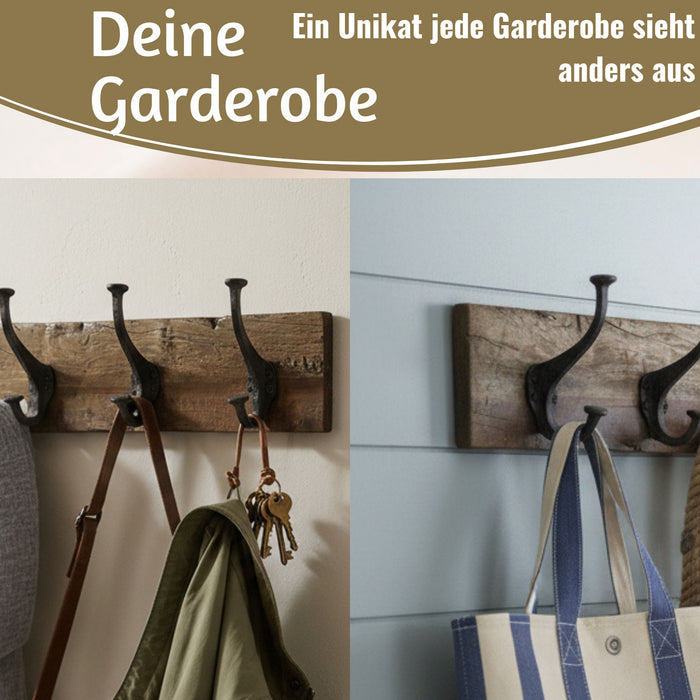 KI-generiertes Bild,Vintage Teak Holz Wandgarderobe 38cm 3/6 Haken Jackenhalter Braun Garderobenleiste