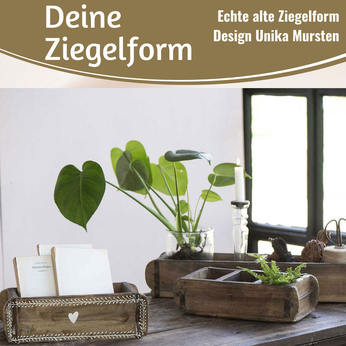 KI-generiertes Bild,Holz Ziegelform Unika 31x15cm Herz Braun alte Backsteinform Cutlery Deko