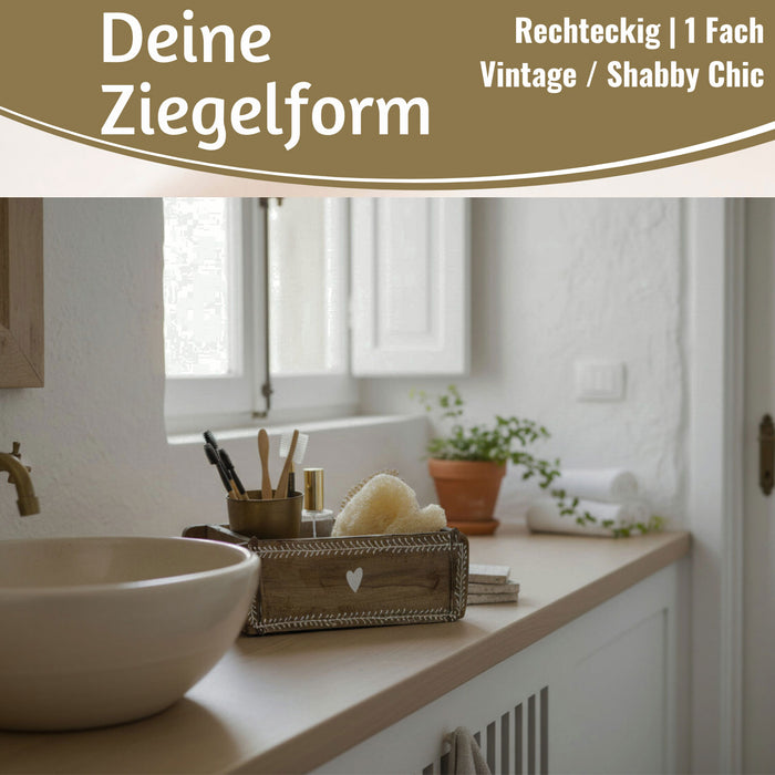 KI-generiertes Bild,Holz Ziegelform Unika 31x15cm Herz Braun alte Backsteinform Cutlery Deko