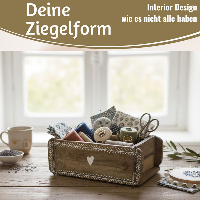 KI-generiertes Bild,Holz Ziegelform Unika 31x15cm Herz Braun alte Backsteinform Cutlery Deko