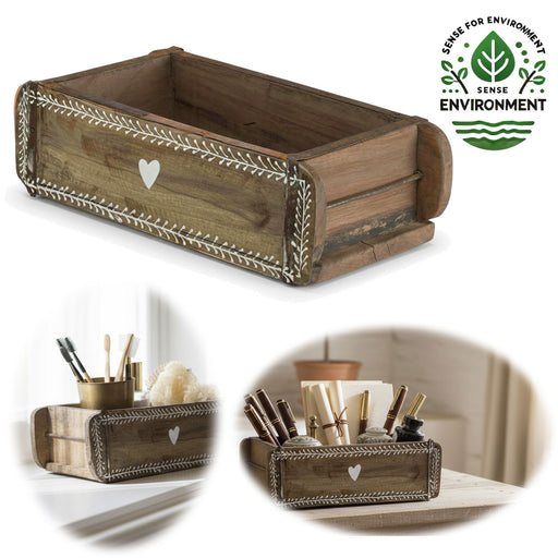 Holz Ziegelform Unika 31x15cm Herz Braun alte Backsteinform Cutlery Deko