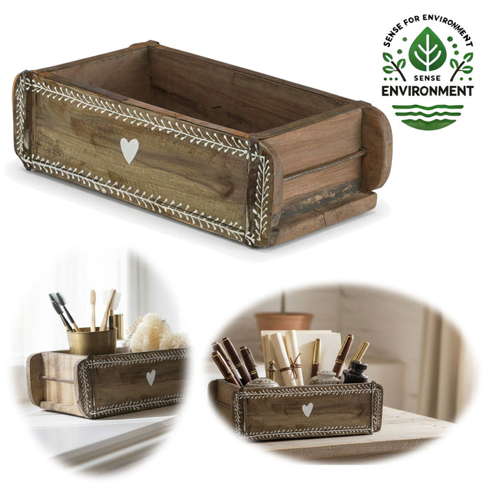Holz Ziegelform Unika 31x15cm Herz Braun alte Backsteinform Cutlery Deko