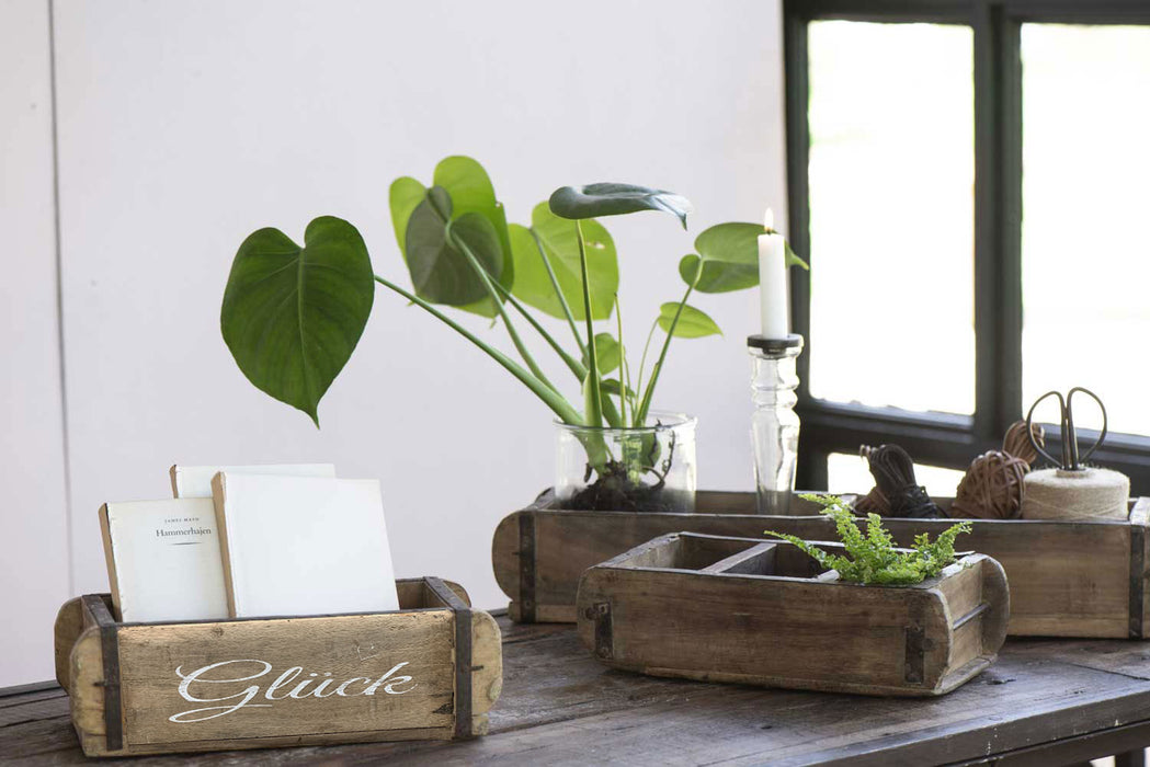 Holz Ziegelform Unika 31x15cm Glück Herz Braun alte Backsteinform Cutlery Deko