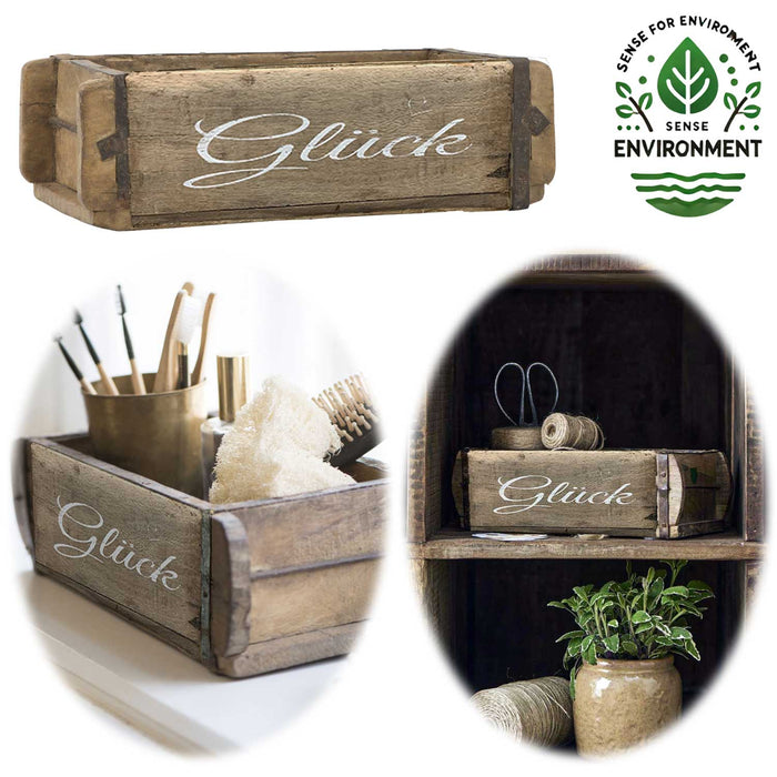 KI-generiertes Bild Holz Ziegelform Unika 31x15cm Glück Herz Braun alte Backsteinform Cutlery Deko
