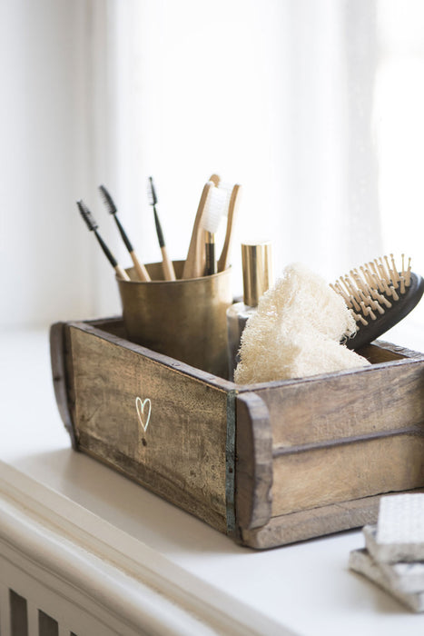 Holz Ziegelform Unika 31x15cm Liebe Herz Braun alte Backsteinform Cutlery Deko