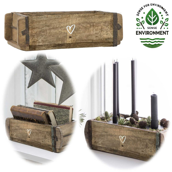 Holz Ziegelform Unika 31x15cm Herz Braun alte Backsteinform Cutlery Deko