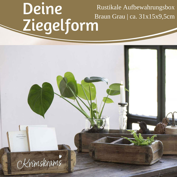 KI-generiertes Bild,Holz Ziegelform Unika 31x15cm KrimsKrams Braun alte Backsteinform Cutlery Deko