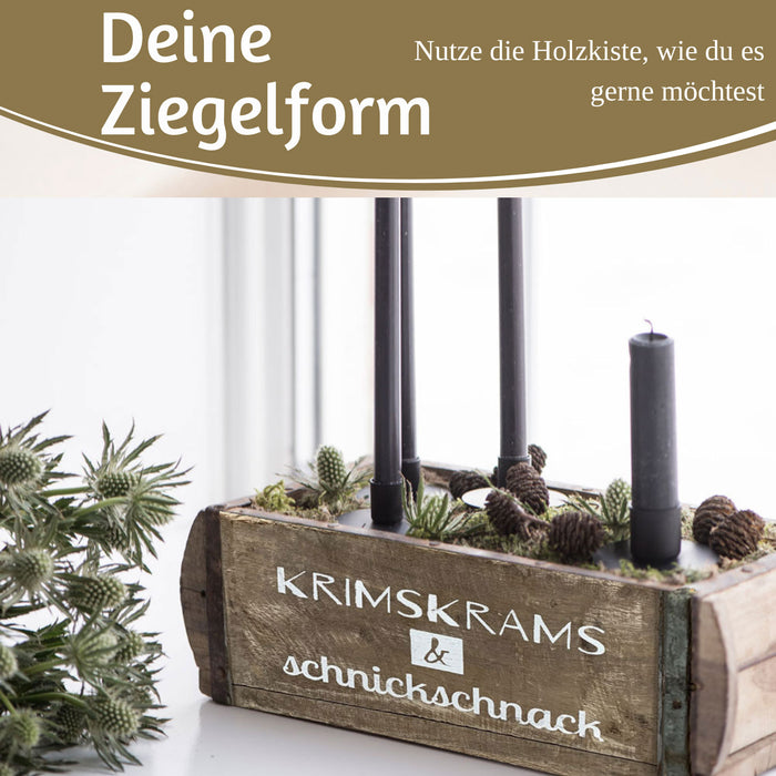 KI-generiertes Bild,Holz Ziegelform Unika 31x15cm KrimsKrams Braun alte Backsteinform Cutlery Deko