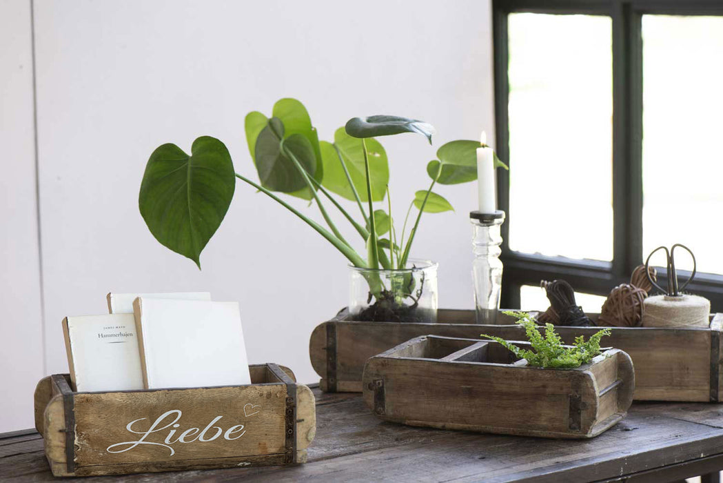 Holz Ziegelform Unika 31x15cm Liebe Herz Braun alte Backsteinform Cutlery Deko