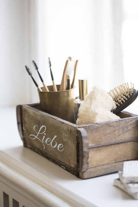 KI-generiertes Bild,Holz Ziegelform Unika 31x15cm Liebe Herz Braun alte Backsteinform Cutlery Deko