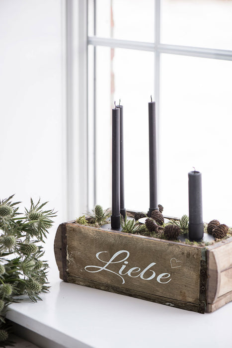 Holz Ziegelform Unika 31x15cm Liebe Herz Braun alte Backsteinform Cutlery Deko