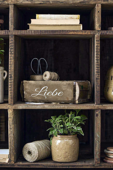 Holz Ziegelform Unika 31x15cm Liebe Herz Braun alte Backsteinform Cutlery Deko