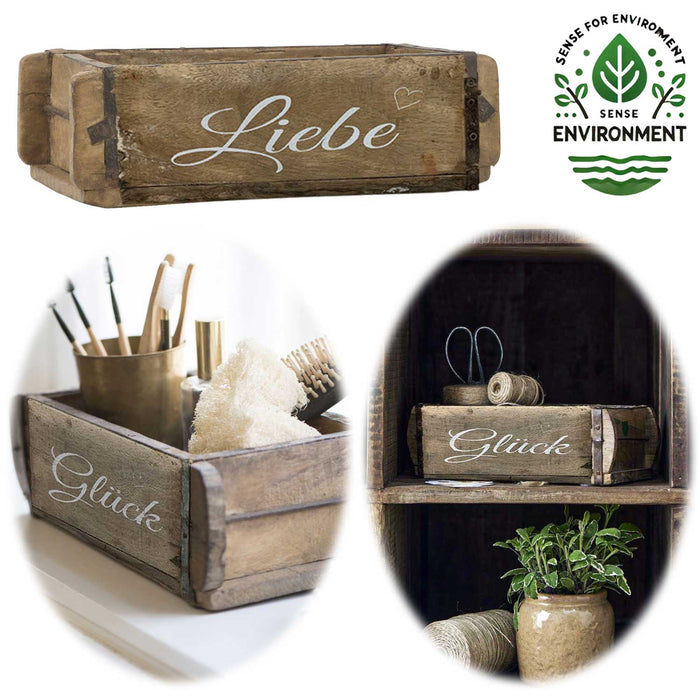 Holz Ziegelform Unika 31x15cm Liebe Herz Braun alte Backsteinform Cutlery Deko