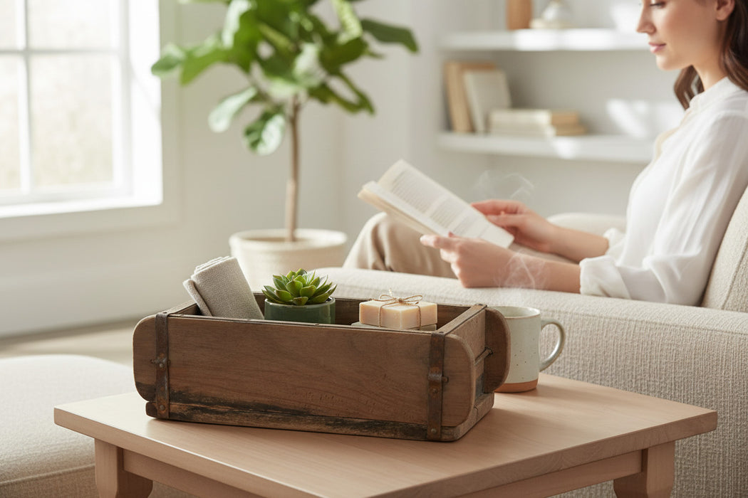 Holz Aufbewahrung-Box 32x15x10cm 1-fach Ziegelform-Optik Cutlery Deko