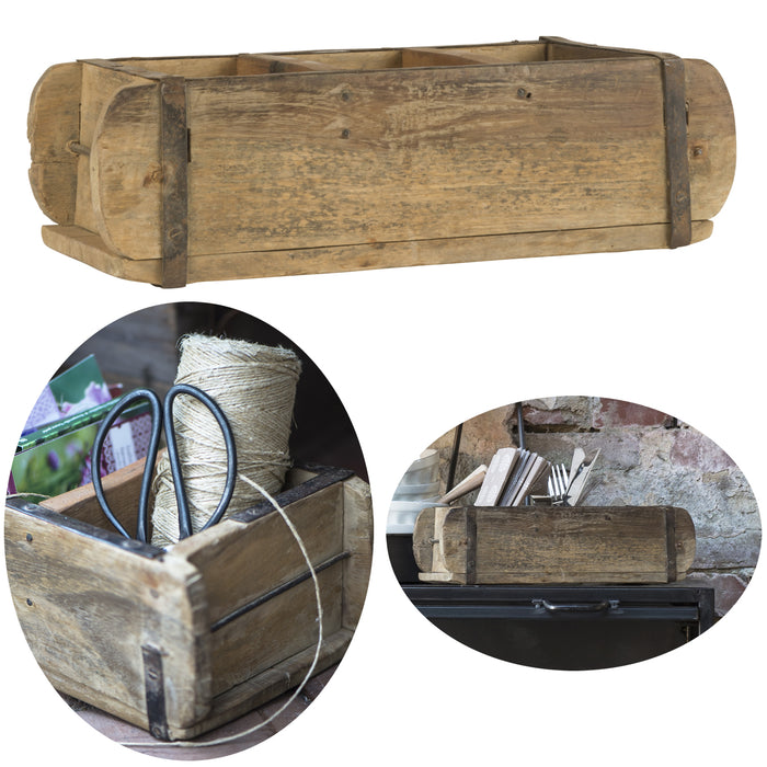 B-Ware Holz Ziegelform Unika 31x15x9,5cm Braun 3-fach alte Backsteinform Cutlery Deko