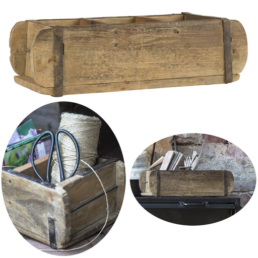 B-Ware Holz Ziegelform Unika 31x15x9,5cm Braun 3-fach alte Backsteinform Cutlery Deko