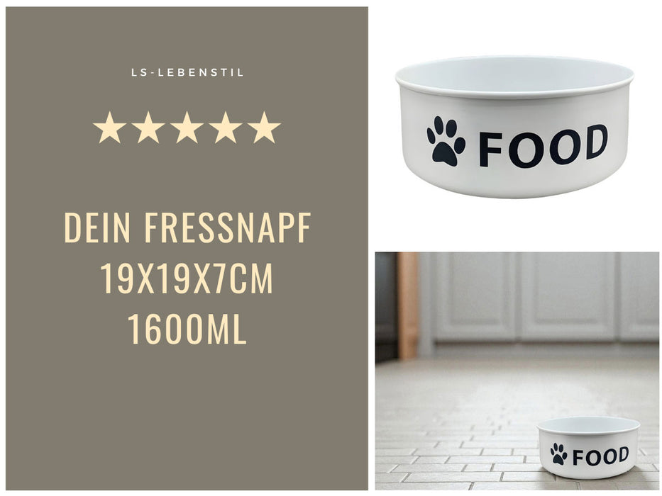 Vintage Fressnapf Hundenapf Emaille Weiß XL 19x7cm 1600ml Retro Napf Wassernapf