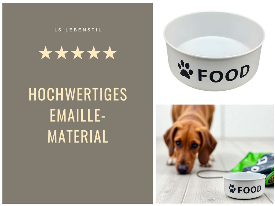 Vintage Fressnapf Hundenapf Emaille Weiß XL 19x7cm 1600ml Retro Napf Wassernapf