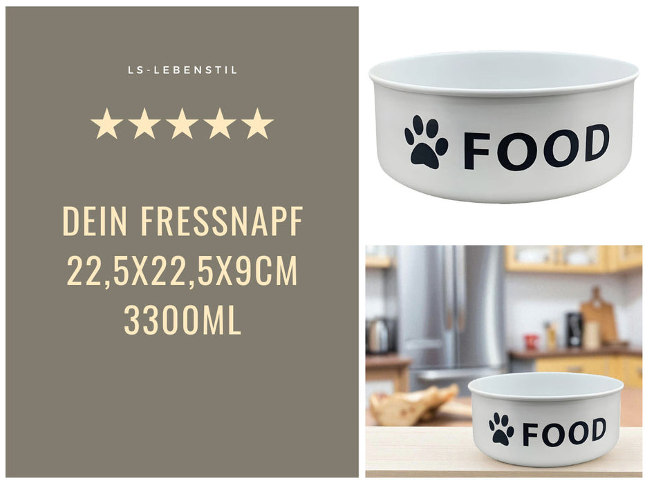 Vintage Fressnapf Hundenapf Emaille Weiß XXL 22,5x9cm 3300ml Retro Napf Wassernapf