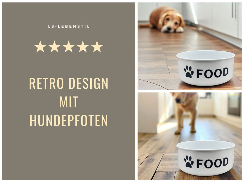 Vintage Fressnapf Hundenapf Emaille Weiß XXL 22,5x9cm 3300ml Retro Napf Wassernapf