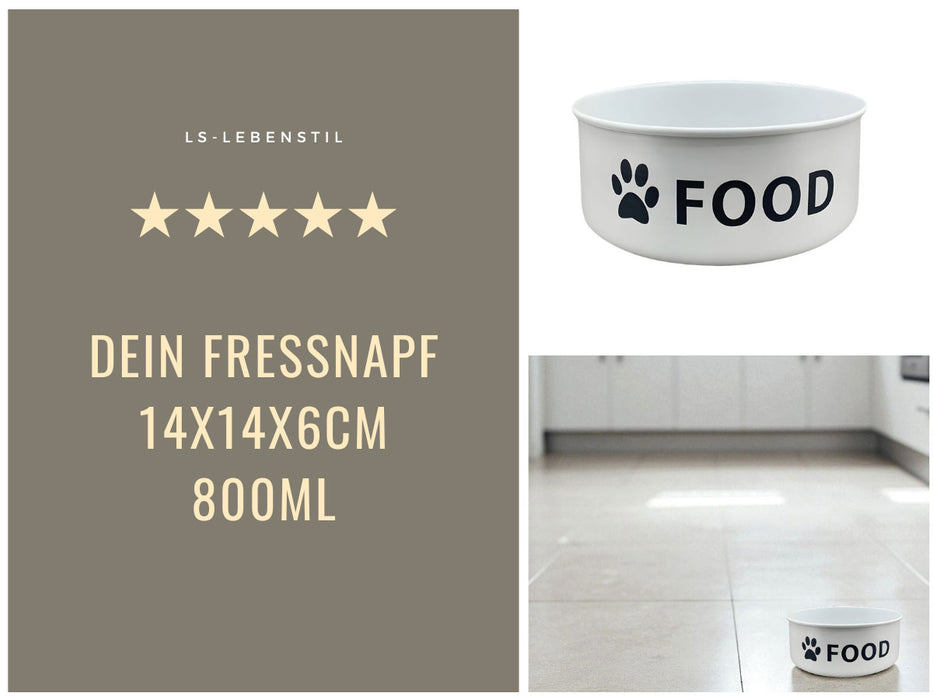 Vintage Fressnapf Hundenapf Emaille Weiß 14x6cm 800ml Retro Napf Wassernapf