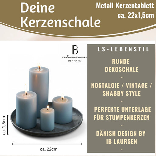 KI-generiertes Bild,Metall Deko Kerzenteller 22cm Rund Silber Kerzentablett Kerzenschale Schale