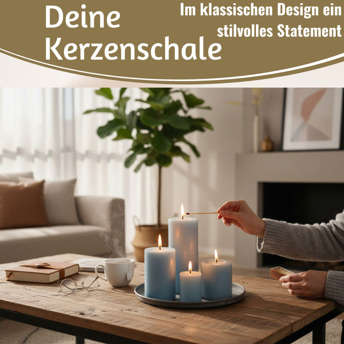 KI-generiertes Bild,Metall Deko Kerzenteller 22cm Rund Silber Kerzentablett Kerzenschale Schale