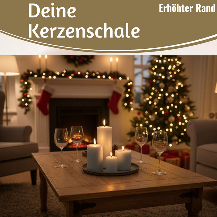 KI-generiertes Bild,Metall Deko Kerzenteller 22cm Rund Silber Kerzentablett Kerzenschale Schale