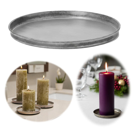 Metall Deko Kerzenteller 16cm Rund Silber Kerzentablett Kerzenschale Schale