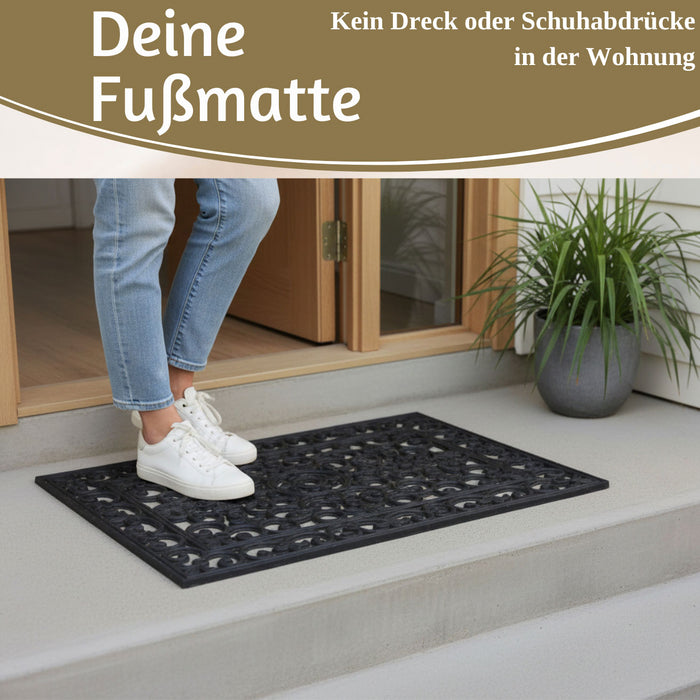 Türmatte Fußmatte Gummi Filigran 75x45cm Schwarz Fußabtreter Türvorleger