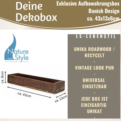 KI-generiertes Bild,Ib Laursen Vintage Holz Aufbewahrungsbox 43x13x6cm Unika Braun Deko-Kiste