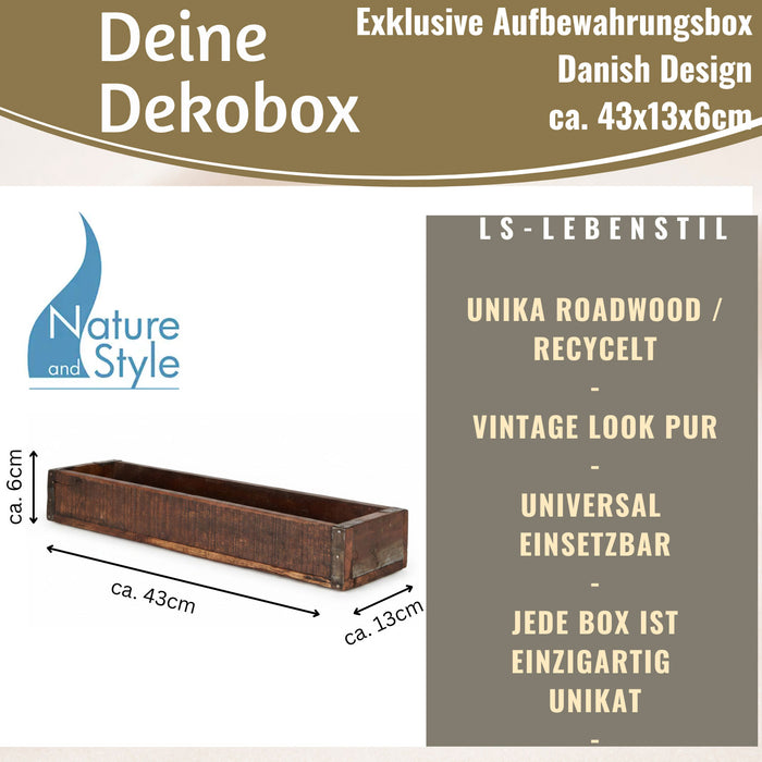 KI-generiertes Bild,Ib Laursen Vintage Holz Aufbewahrungsbox 43x13x6cm Unika Braun Deko-Kiste