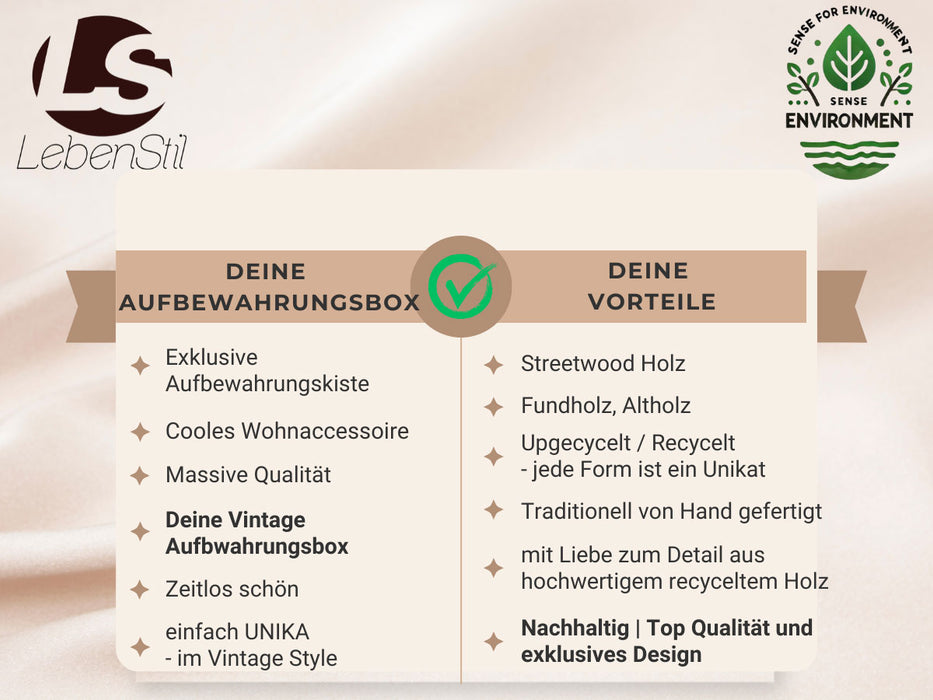 Ib Laursen Vintage Holz Aufbewahrungsbox 43x13x6cm Unika Braun Deko-Kiste