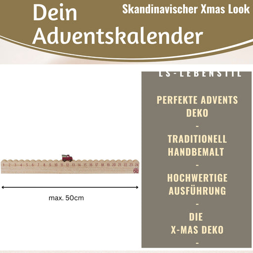 KI-generiertes Bild,Vintage Holz Adventskalender fahrendes Weihnachtsauto 50cm Countdown Xmas Deko