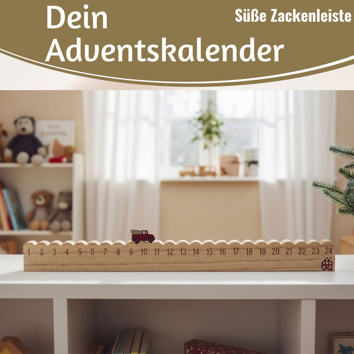 KI-generiertes Bild,Vintage Holz Adventskalender fahrendes Weihnachtsauto 50cm Countdown Xmas Deko