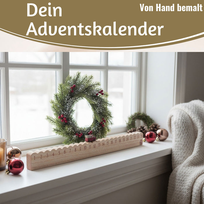 KI-generiertes Bild,Vintage Holz Adventskalender fahrendes Weihnachtsauto 50cm Countdown Xmas Deko