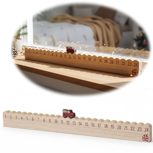 KI-generiertes Bild Vintage Holz Adventskalender fahrendes Weihnachtsauto 50cm Countdown Xmas Deko
