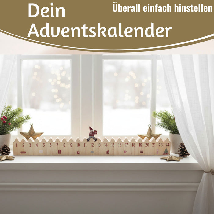 KI-generiertes Bild,Vintage Holz Adventskalender hüpfende Wichtelmann 50cm Countdown Xmas Deko