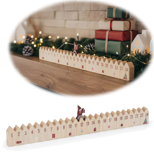 KI-generiertes Bild Vintage Holz Adventskalender hüpfender Wichtelmann 50cm Countdown Xmas Deko