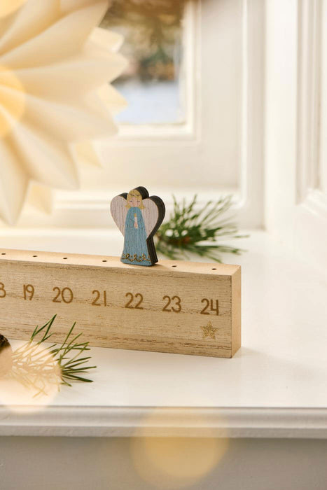 Vintage Holz Adventskalender gehender Engel 50cm Countdown Xmas Deko