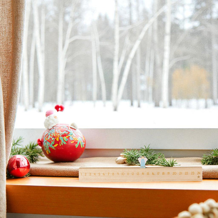 KI-generiertes Bild,Vintage Holz Adventskalender gehender Engel 50cm Countdown Xmas Deko
