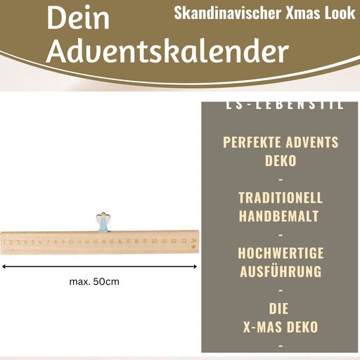 KI-generiertes Bild,Vintage Holz Adventskalender gehender Engel 50cm Countdown Xmas Deko