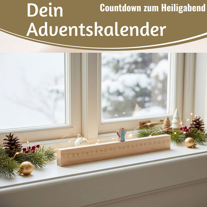 KI-generiertes Bild,Vintage Holz Adventskalender gehender Engel 50cm Countdown Xmas Deko