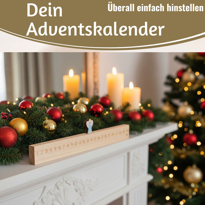 KI-generiertes Bild,Vintage Holz Adventskalender gehender Engel 50cm Countdown Xmas Deko