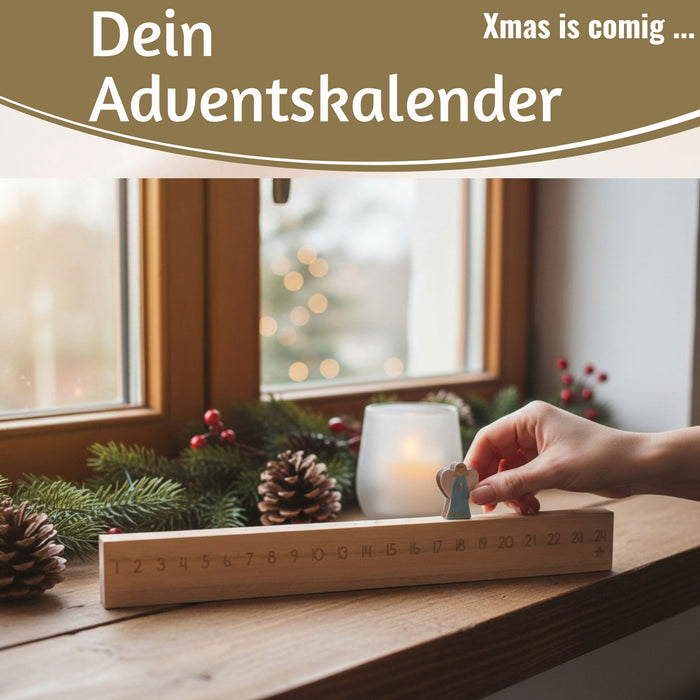 KI-generiertes Bild,Vintage Holz Adventskalender gehender Engel 50cm Countdown Xmas Deko
