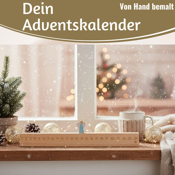 KI-generiertes Bild,Vintage Holz Adventskalender gehender Engel 50cm Countdown Xmas Deko